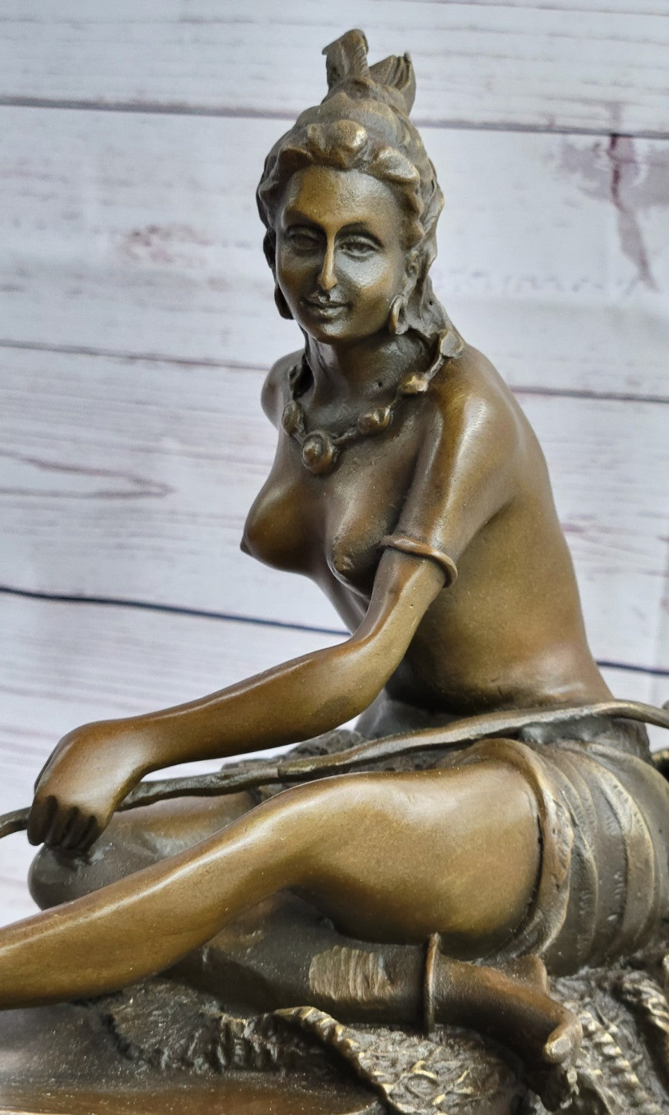 Handcrafted bronze sculpture Nude American Native Indian Marble Classi