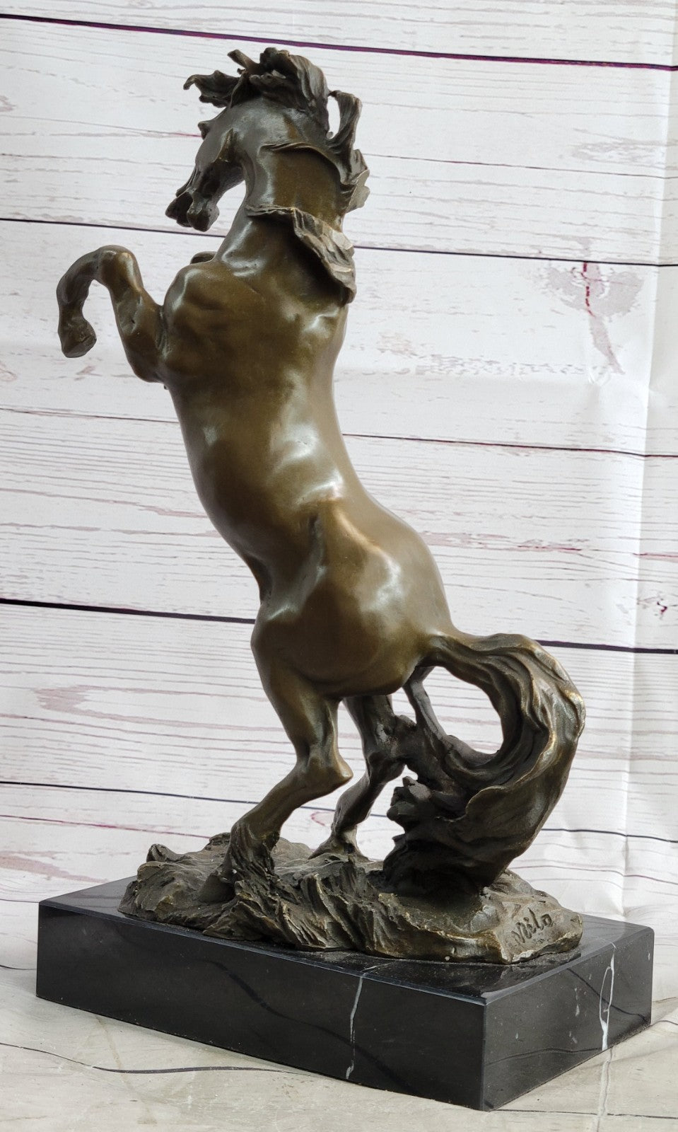 Rodeo Western Rearing Horse Farm Ranch Bronze Marble Statue Art Sculpture SALE