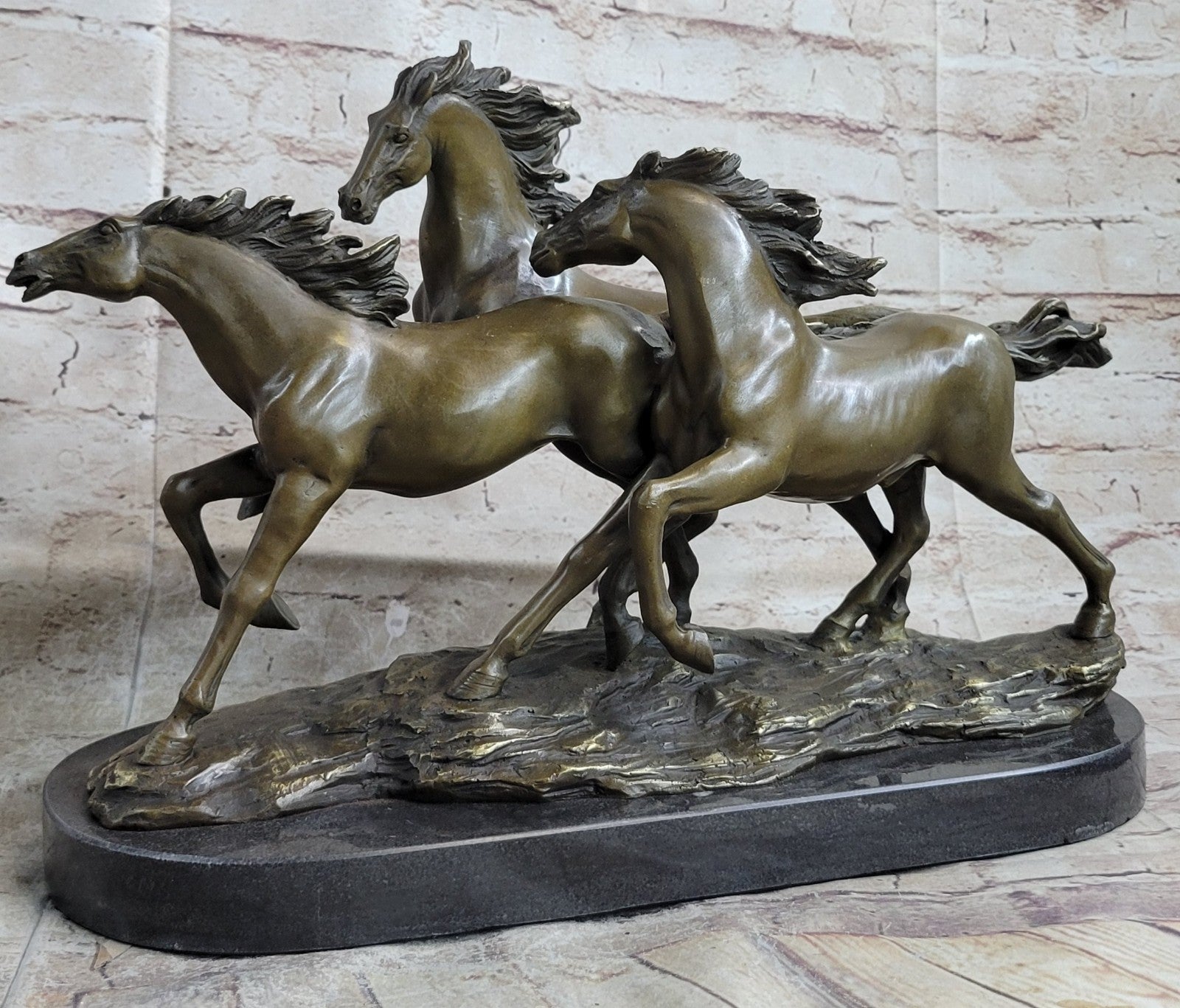 Art Deco 3 Wild Horses Running Bronze Masterpiece Sculpture 26 LBS Figurine SALE