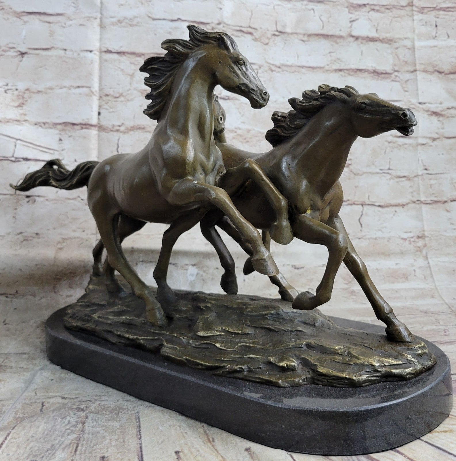 Art Deco 3 Wild Horses Running Bronze Masterpiece Sculpture 26 LBS Figurine SALE