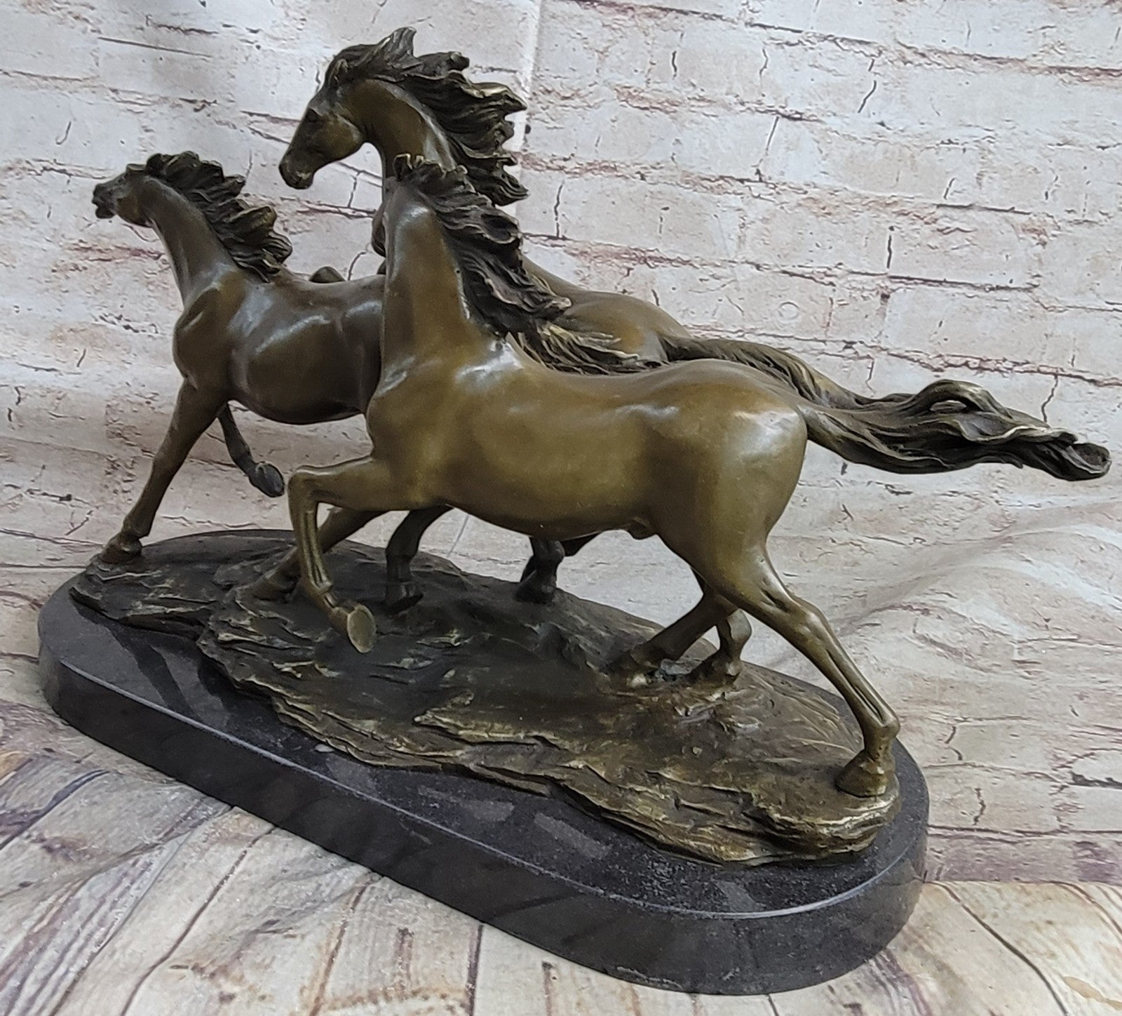 Art Deco 3 Wild Horses Running Bronze Masterpiece Sculpture 26 LBS Figurine SALE