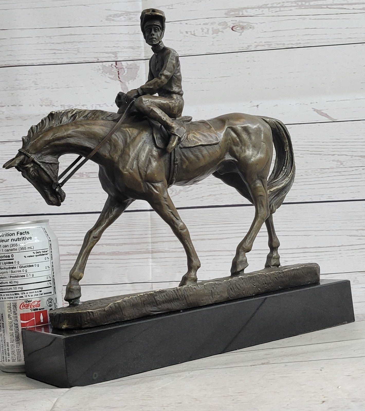 French Vintage Bronze Statue Sculpture Horse Jockey France circa 1970 Home Deco