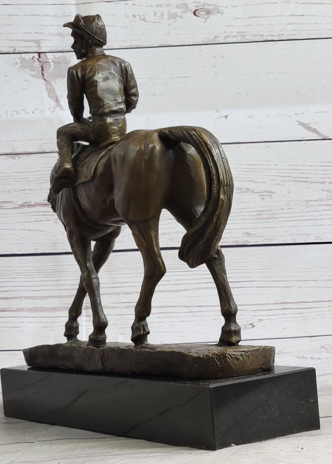 French Vintage Bronze Statue Sculpture Horse Jockey France circa 1970 Home Deco