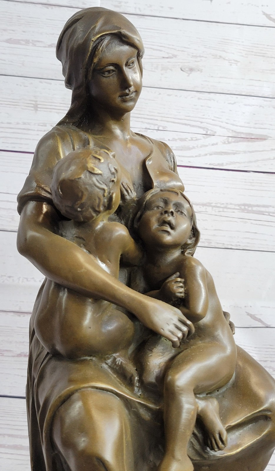 Mother with Baby Child Bronze Mid-Century Figurine Sculpture Signed Artwork