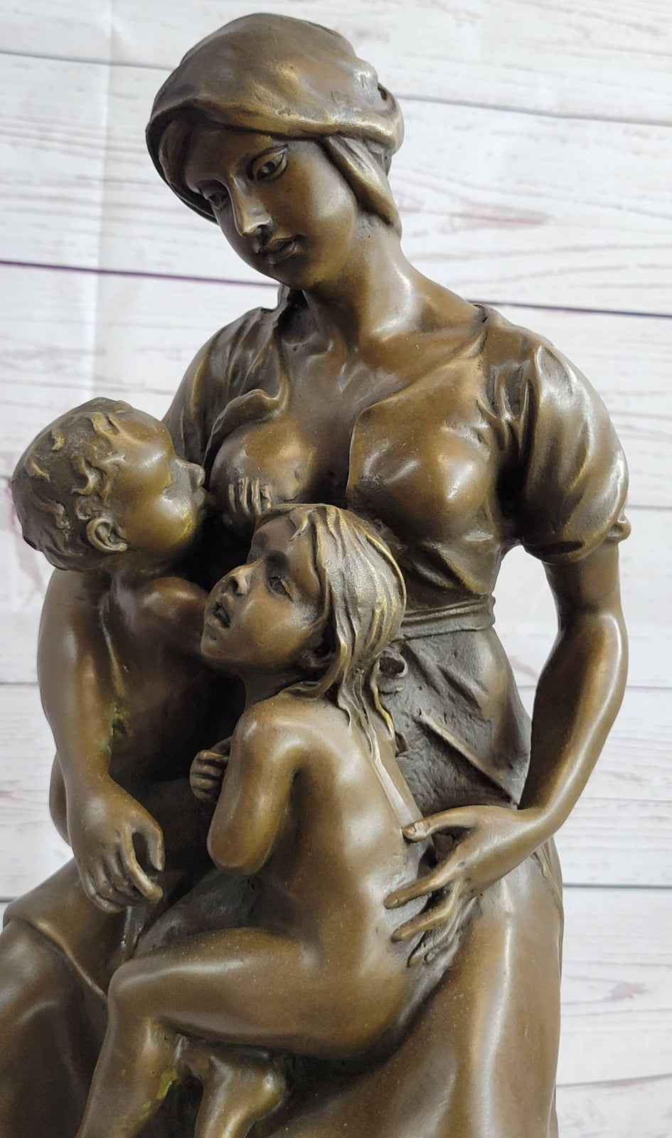 Mother with Baby Child Bronze Mid-Century Figurine Sculpture Signed Artwork