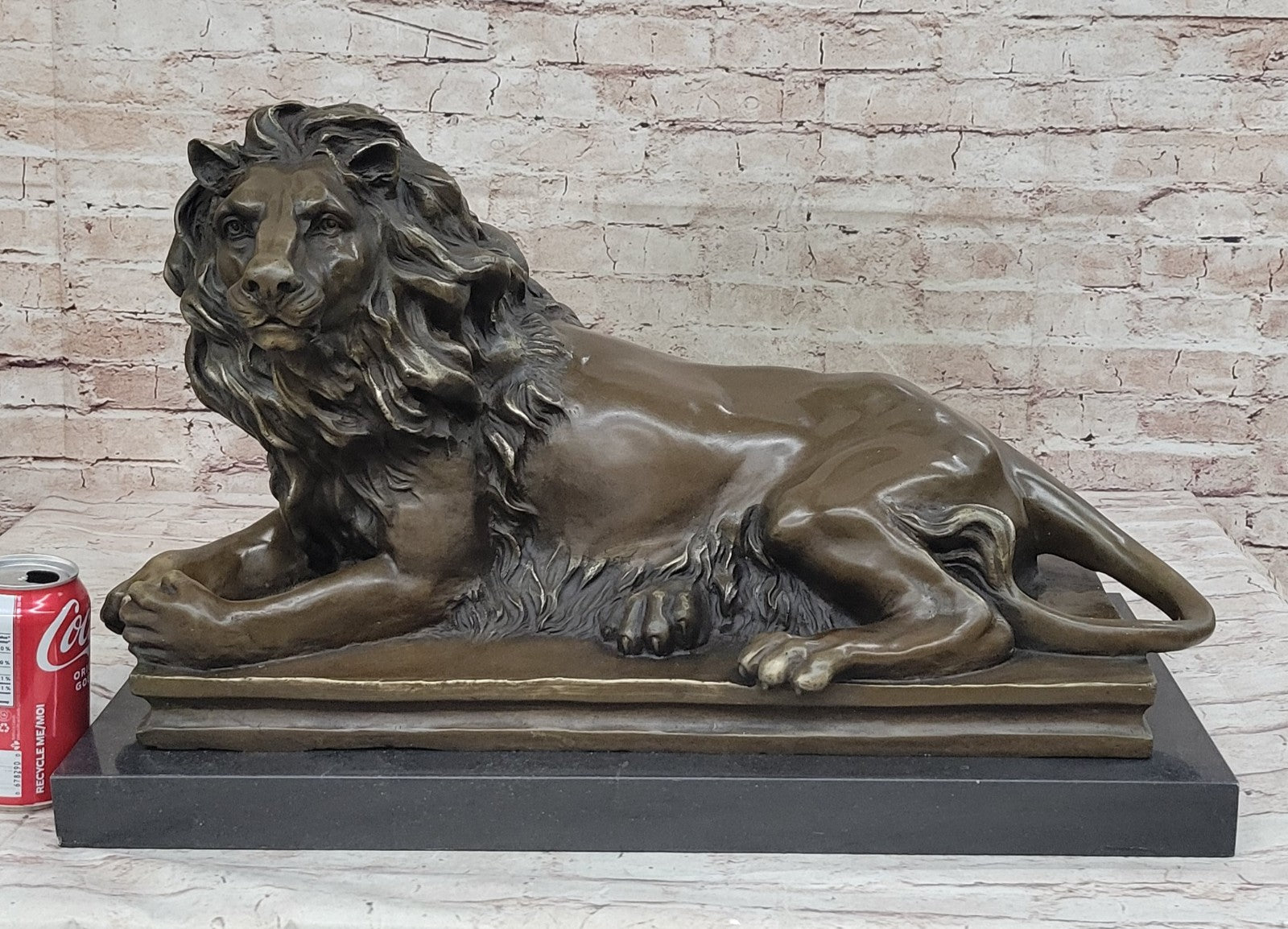 Exquisite Library Wildlife: Massive Lion Bronze Statue for Mantle Decor Hand Made