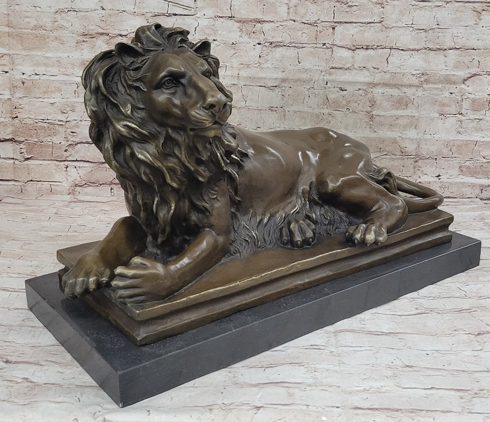 Exquisite Library Wildlife: Massive Lion Bronze Statue for Mantle Decor Hand Made