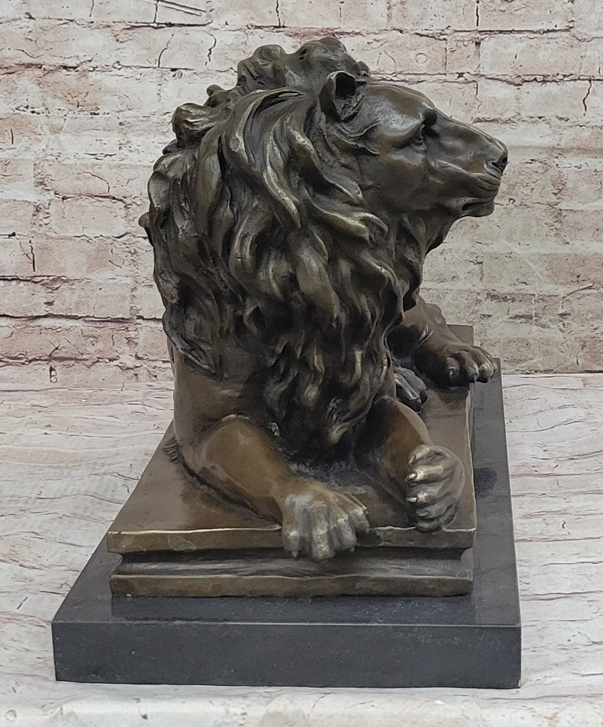 Exquisite Library Wildlife: Massive Lion Bronze Statue for Mantle Decor Hand Made