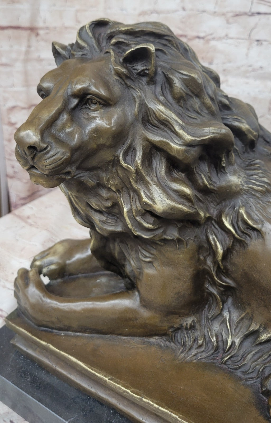 Exquisite Library Wildlife: Massive Lion Bronze Statue for Mantle Decor Hand Made