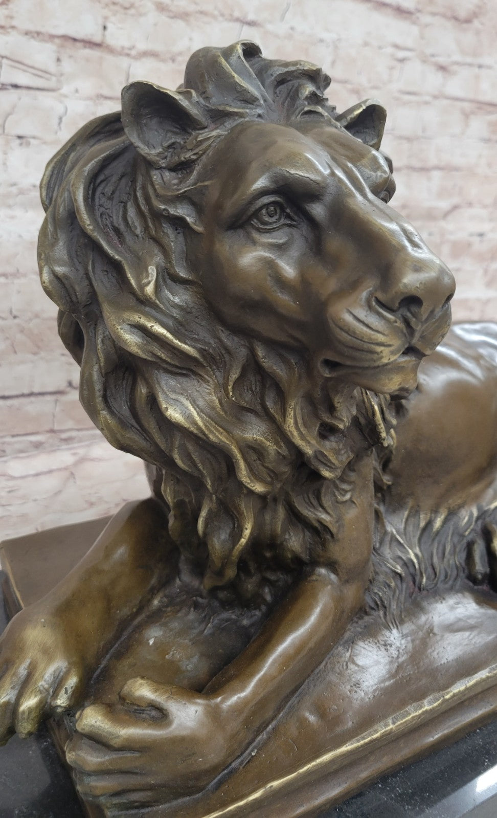 Exquisite Library Wildlife: Massive Lion Bronze Statue for Mantle Decor Hand Made