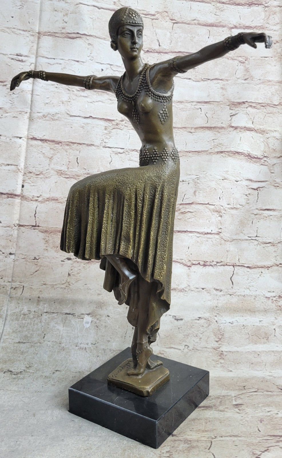 Sexy Lady Dancer Art Nouveau Marble Base Bronze Sculpture Statue Figurine Sale