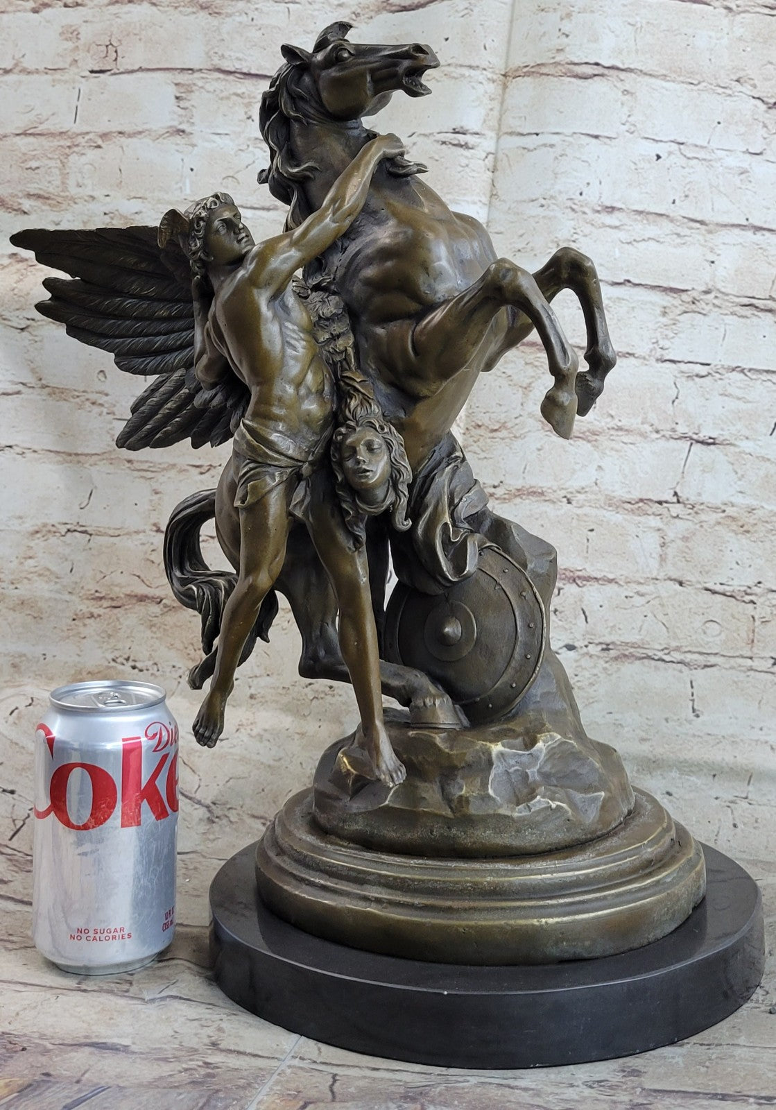 PERSEUS & PEGASUS INSANELY DETAILED BRONZE SIGNED ORIGINAL ART STATUE BY VITALEH