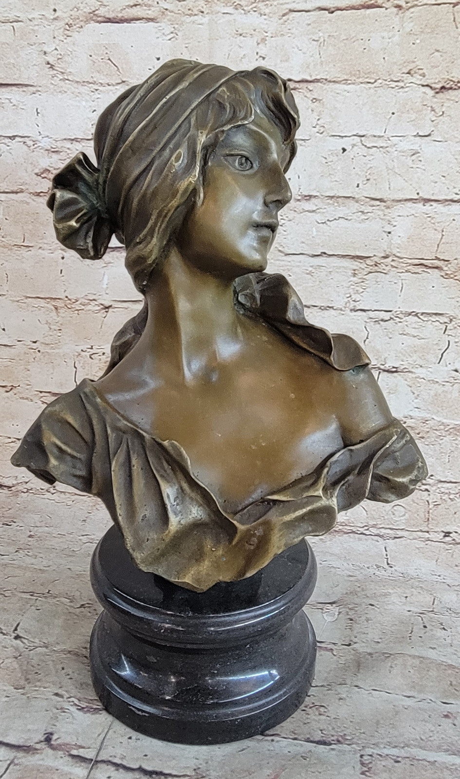 Vintage Handcrafted Female Bust Large Bronze Art Work Sculpture on Marble