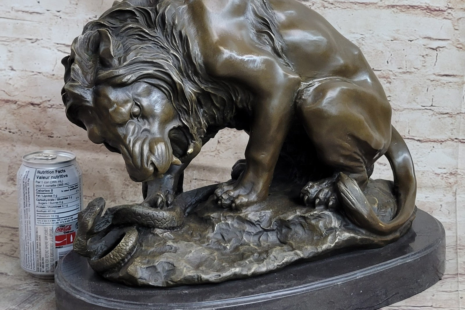 Handcrafted Extra Large Lion and Serpent Museum Quality Bronze Artwork Sculpture