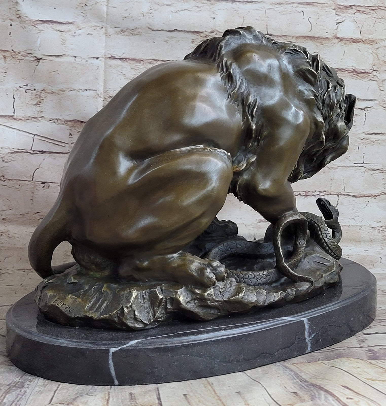 Handcrafted Extra Large Lion and Serpent Museum Quality Bronze Artwork Sculpture