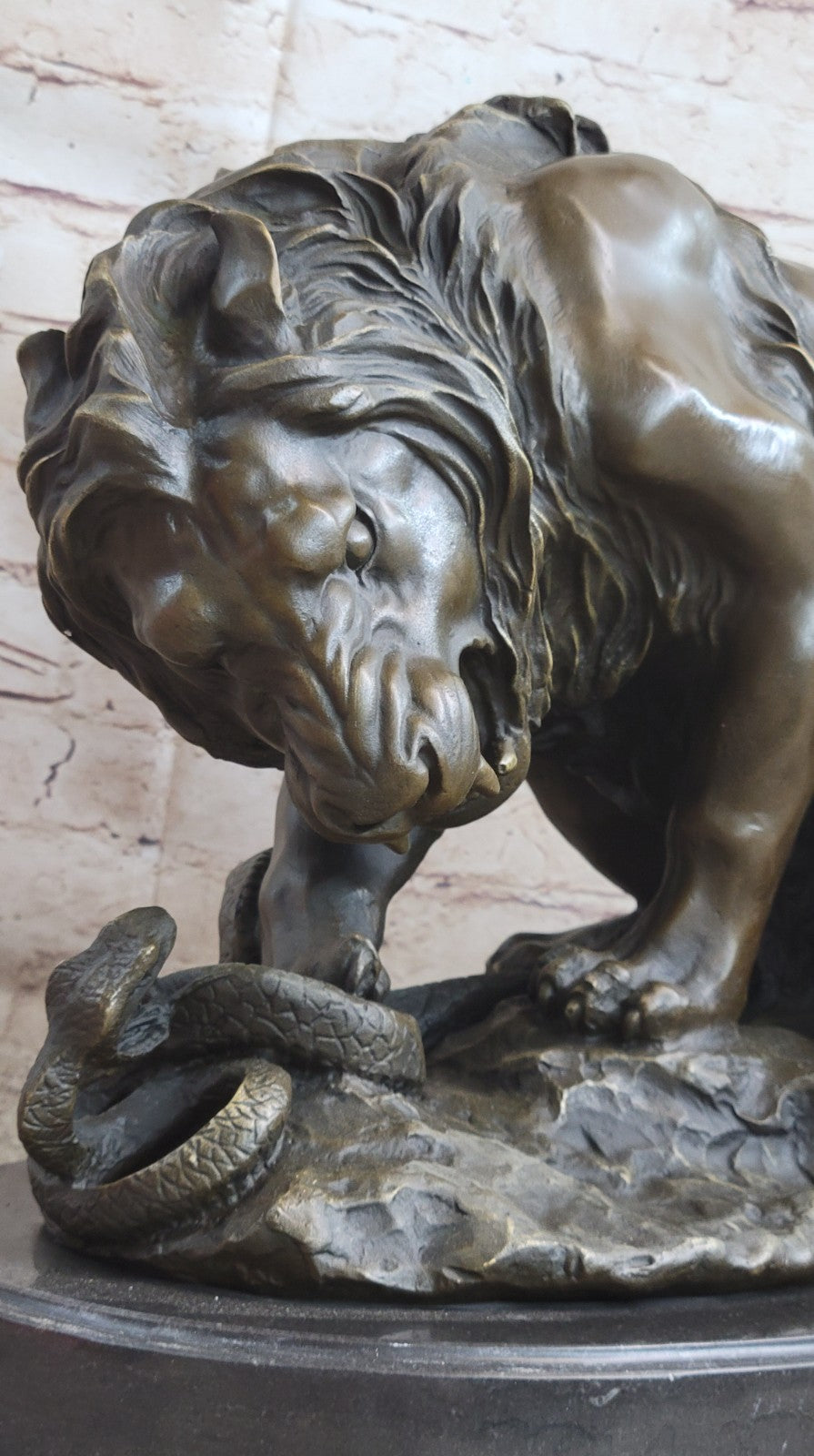 Handcrafted Extra Large Lion and Serpent Museum Quality Bronze Artwork Sculpture