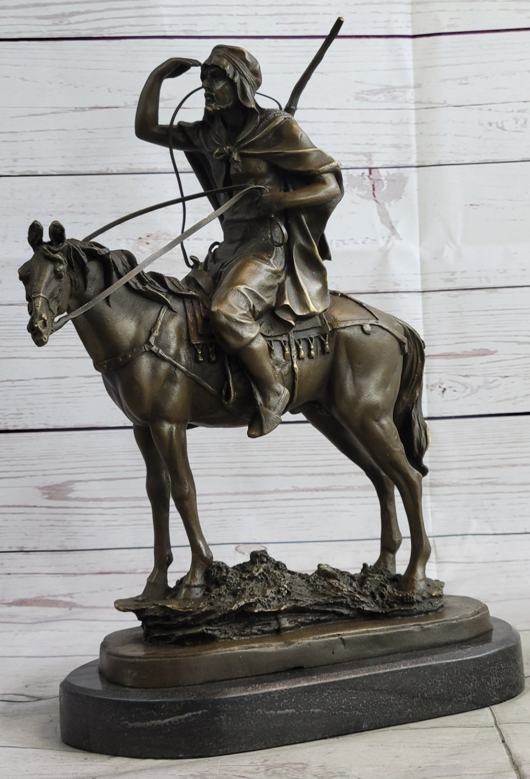 Middle Eastern Arab Guy on a Horse Home Office Decoration Bronze Sculpture Statue