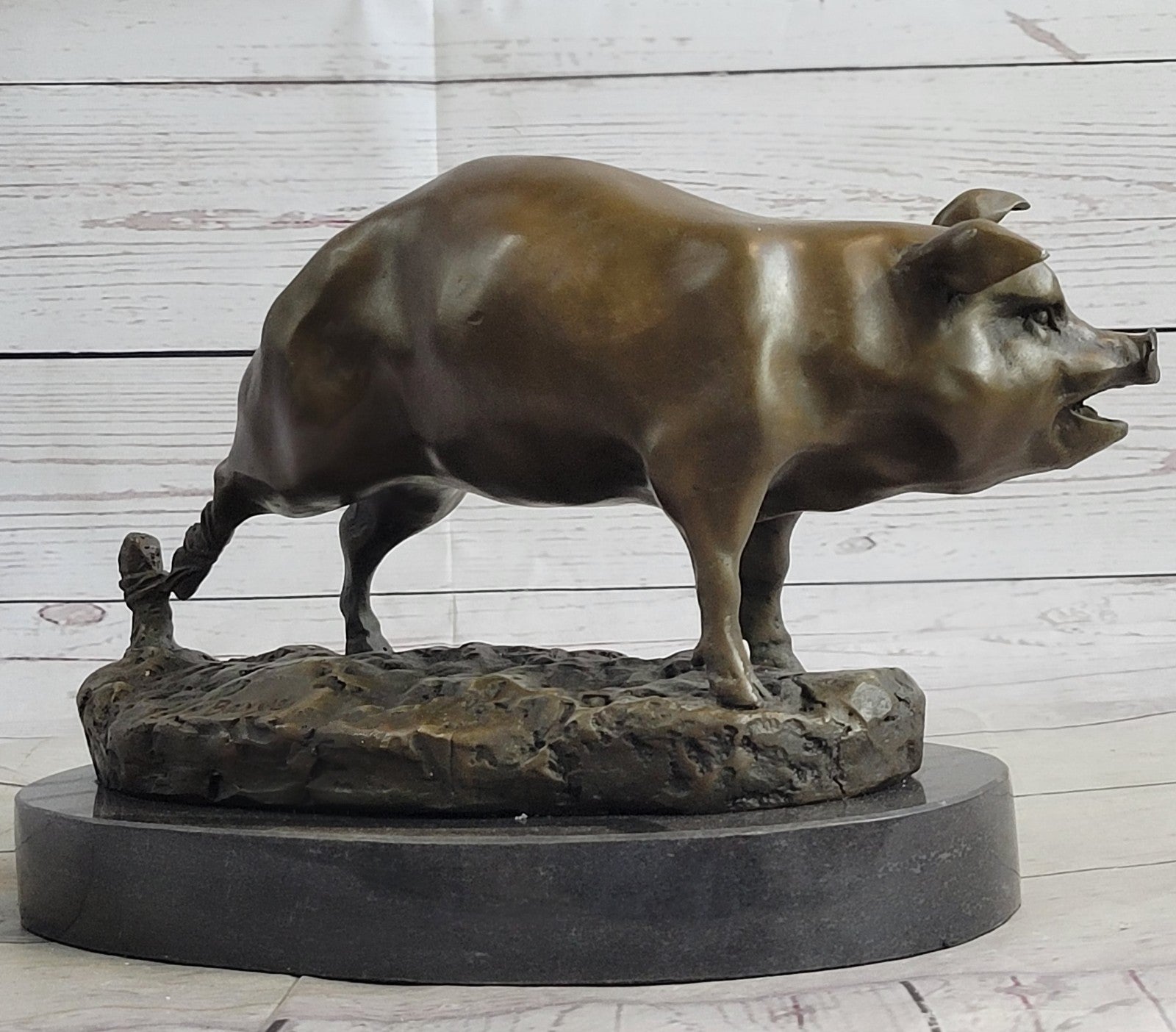 12" Folk Chinese Bronze Fengshui Zodiac Year Boar Pig Animal Statue Sculpture