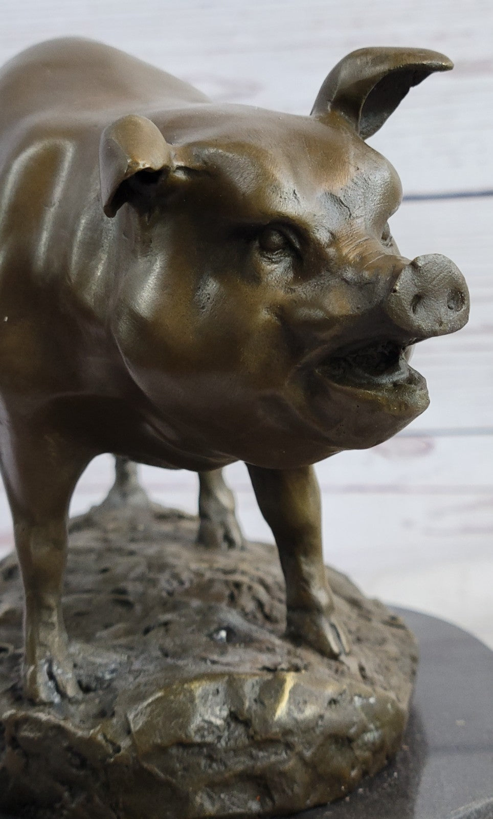 12" Folk Chinese Bronze Fengshui Zodiac Year Boar Pig Animal Statue Sculpture