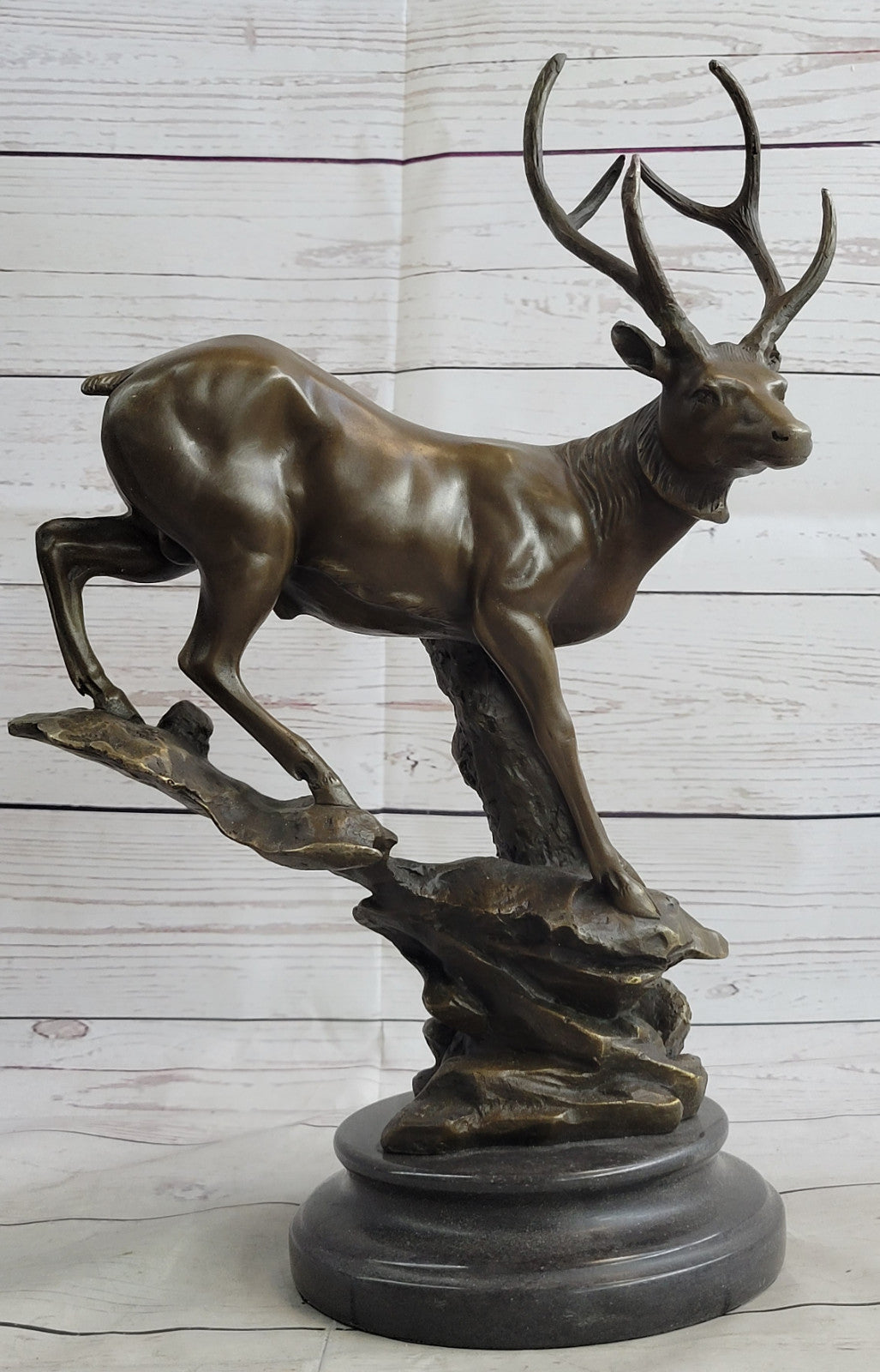 Art Deco Handcrafted Trophy Cabin Home Decor Buck Stag Bronze Figurine Figure