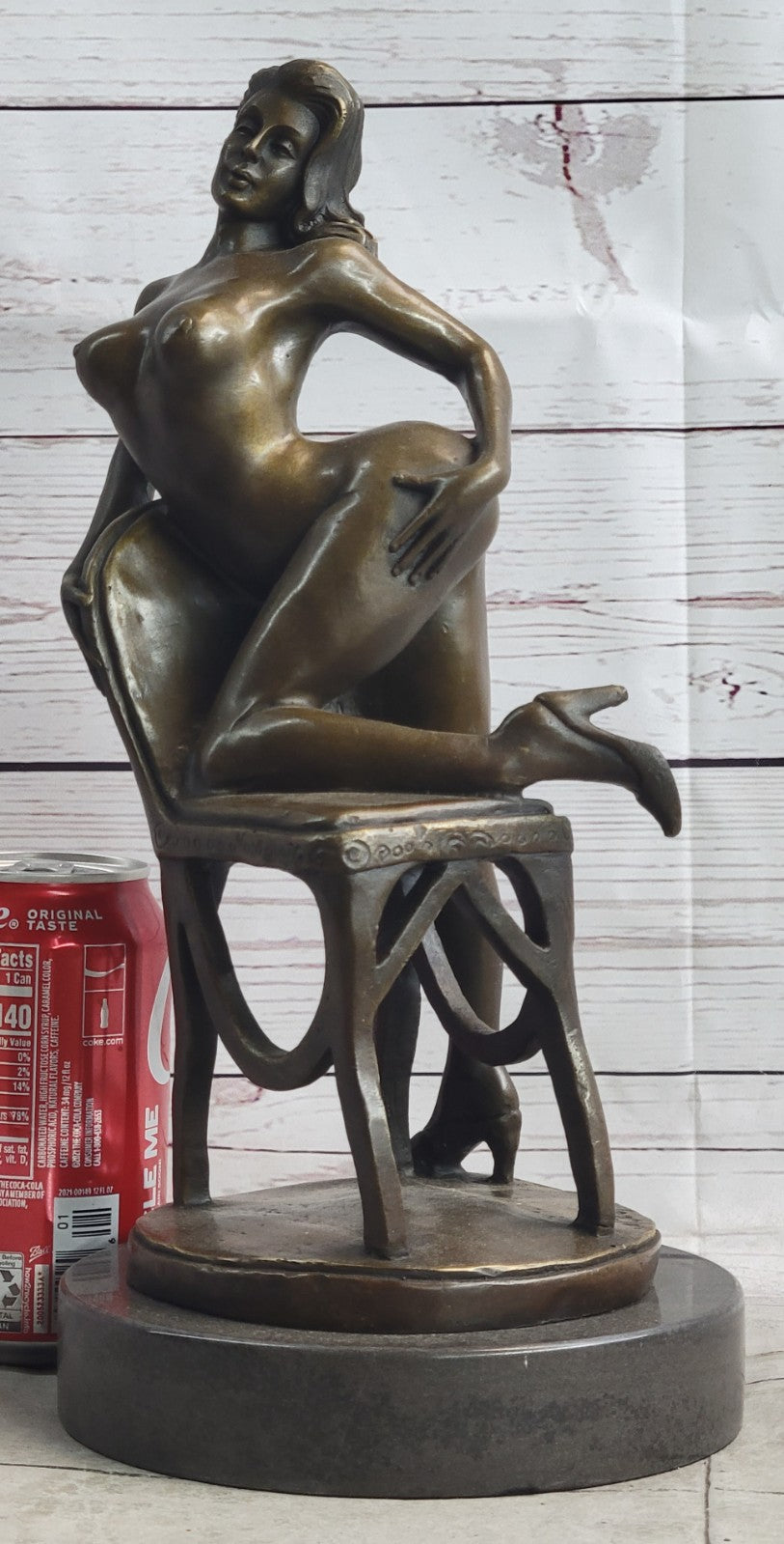 SEXY NUDE GIRL POSING ON CHAIR BRONZE SCULPTURE ART DECO HOTCAST FIGURINE DECOR