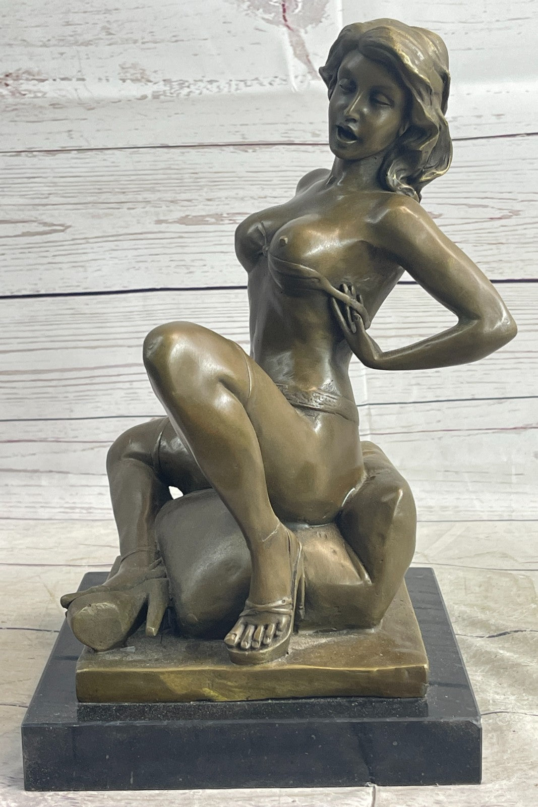 Sexy Woman w/ Large Breast Bronze Sculpture Hand Made Sexual Sex