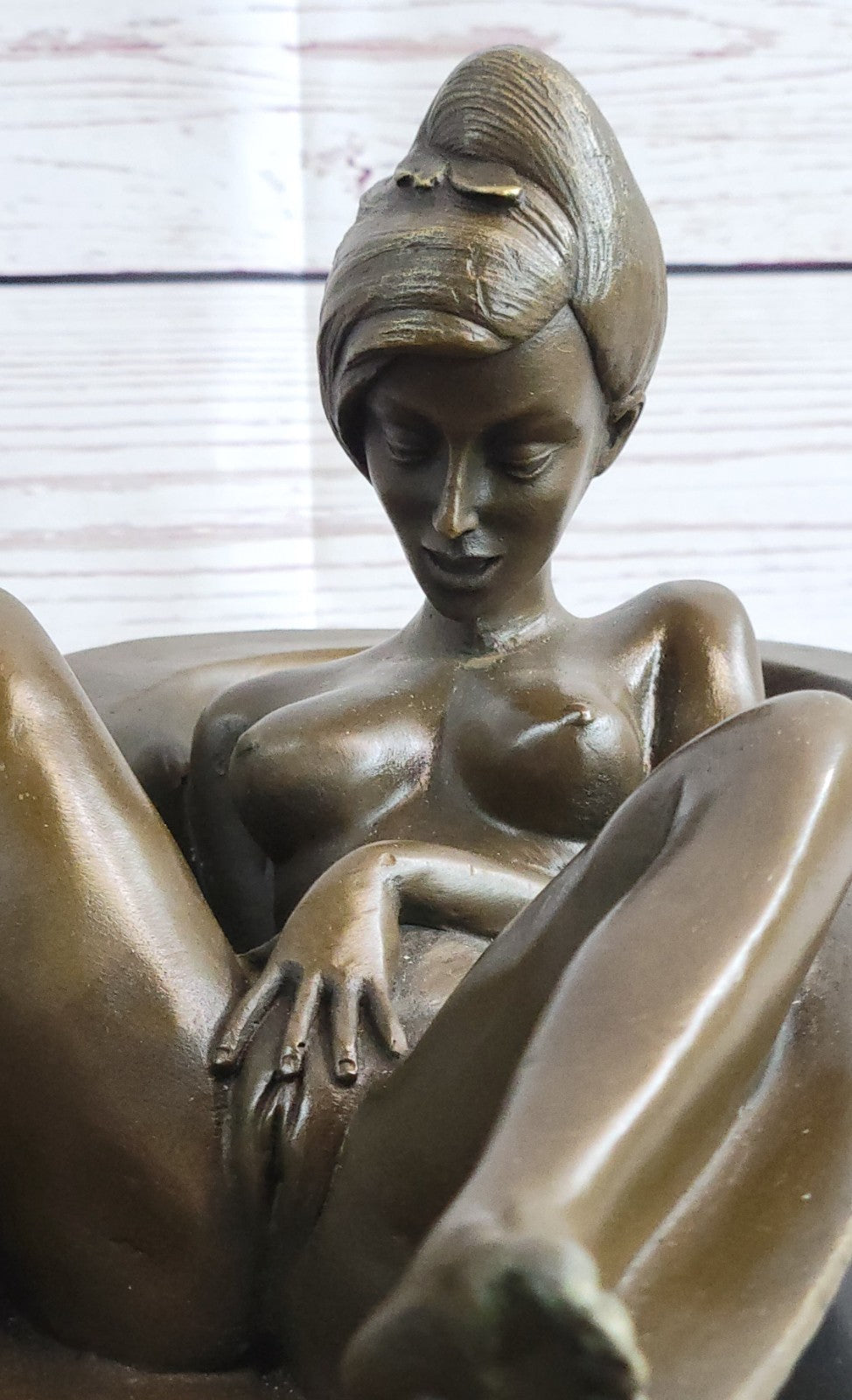 Signed Preiss Lost Wax Nude Lady in Hot tub Bronze Sculpture Marble St