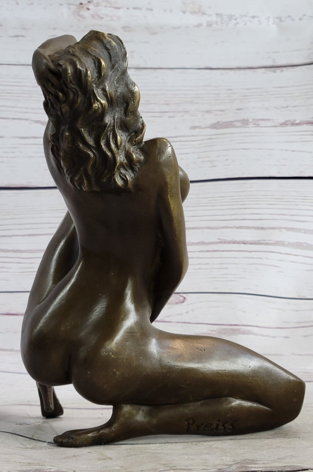 Bronze Naked Girl Statue Kneeling Nude Woman Sculptures Mens Dorm Decor Figurine