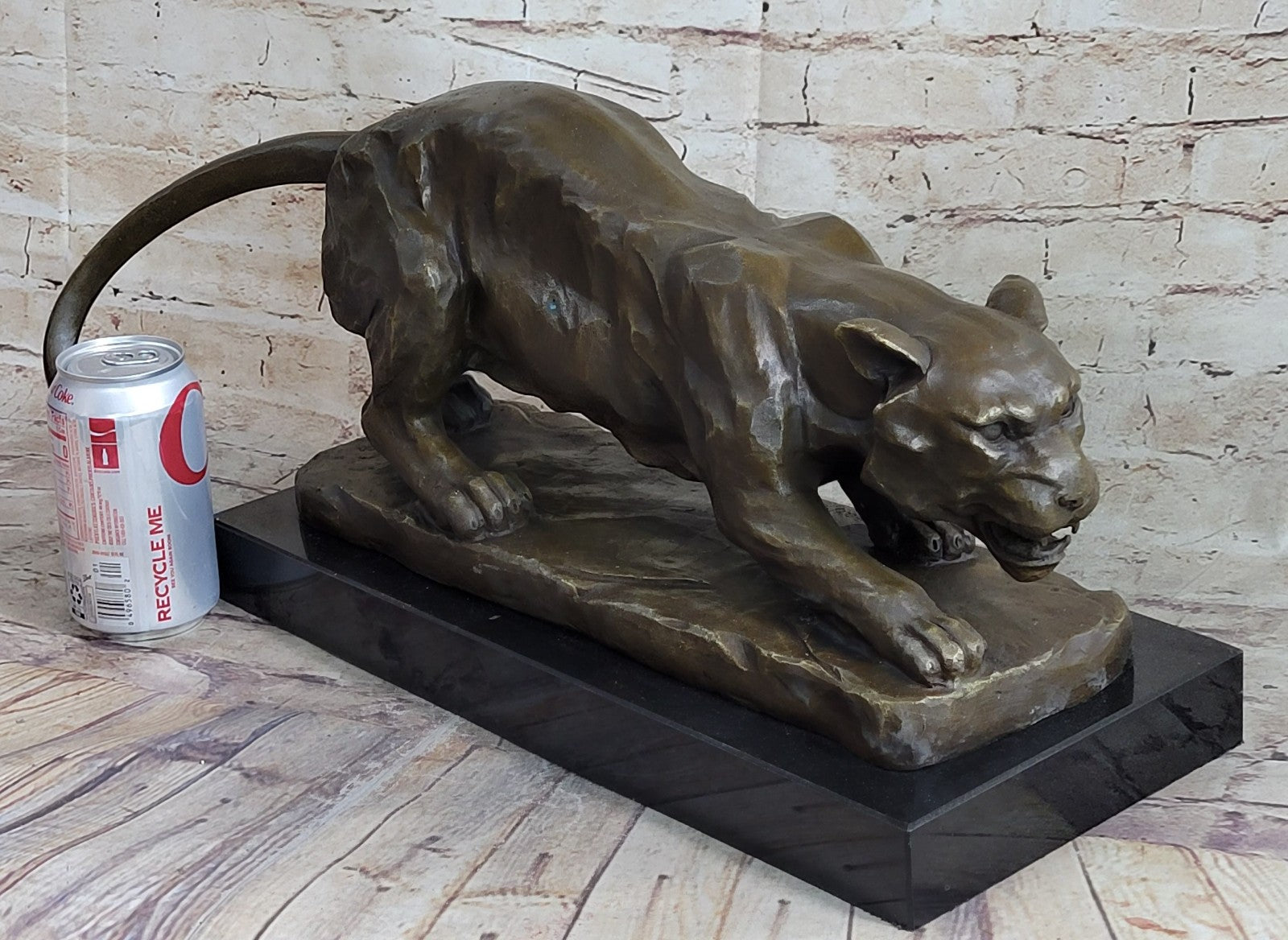 Large Barye Panther Cougar Art Deco Lost Wax Bronze Sculpture Hot Cast Figurine