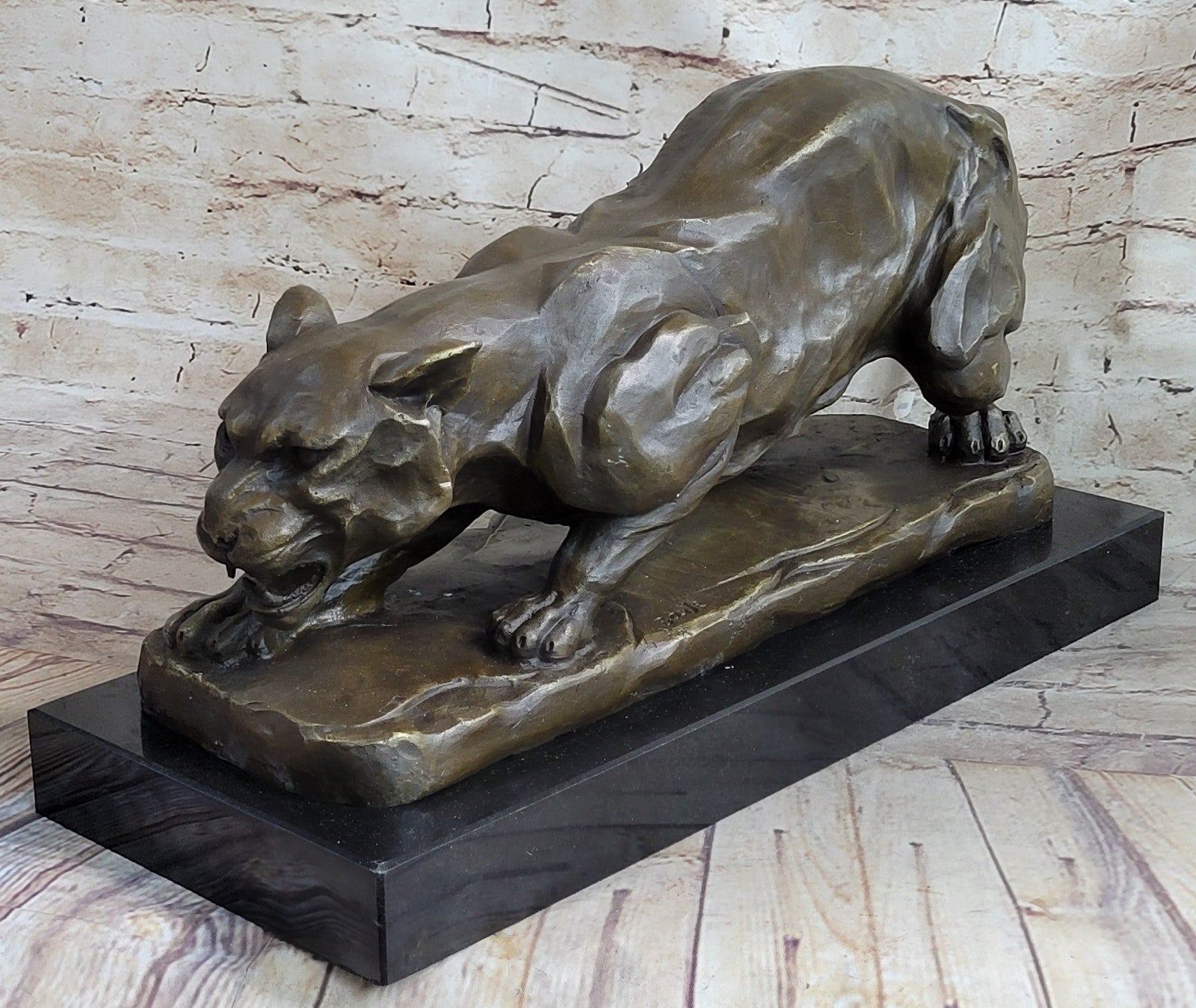 Large Barye Panther Cougar Art Deco Lost Wax Bronze Sculpture Hot Cast Figurine