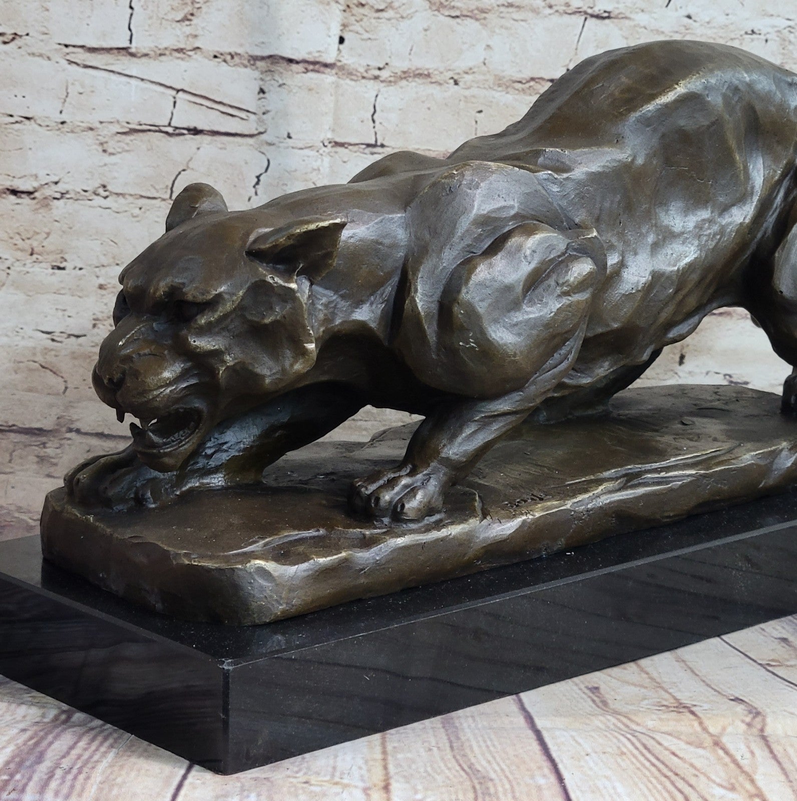 Large Barye Panther Cougar Art Deco Lost Wax Bronze Sculpture Hot Cast Figurine