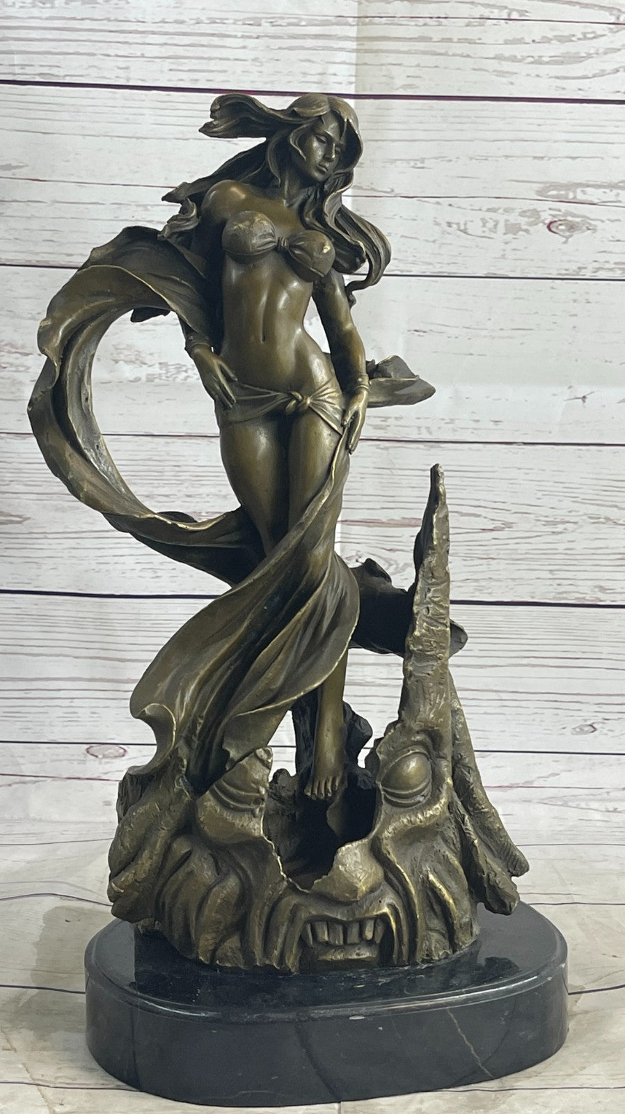 Jean Patoue Sexy Nude Woman Swirl in Fabric Bronze Sculpture Hot Cast Figurine