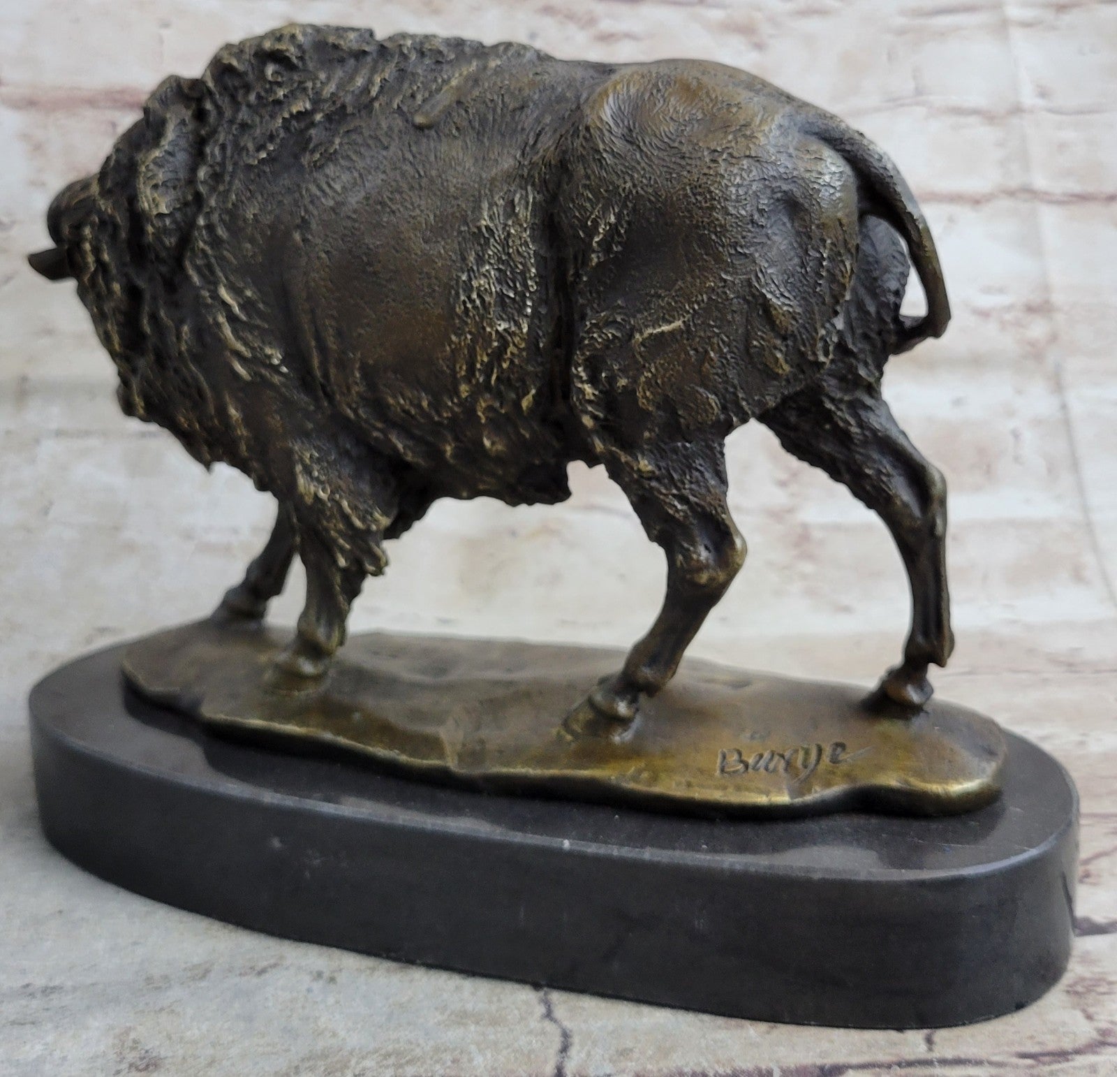 Handcrafted bronze sculpture SALE Marble Artwork Western Bison Buffalo American