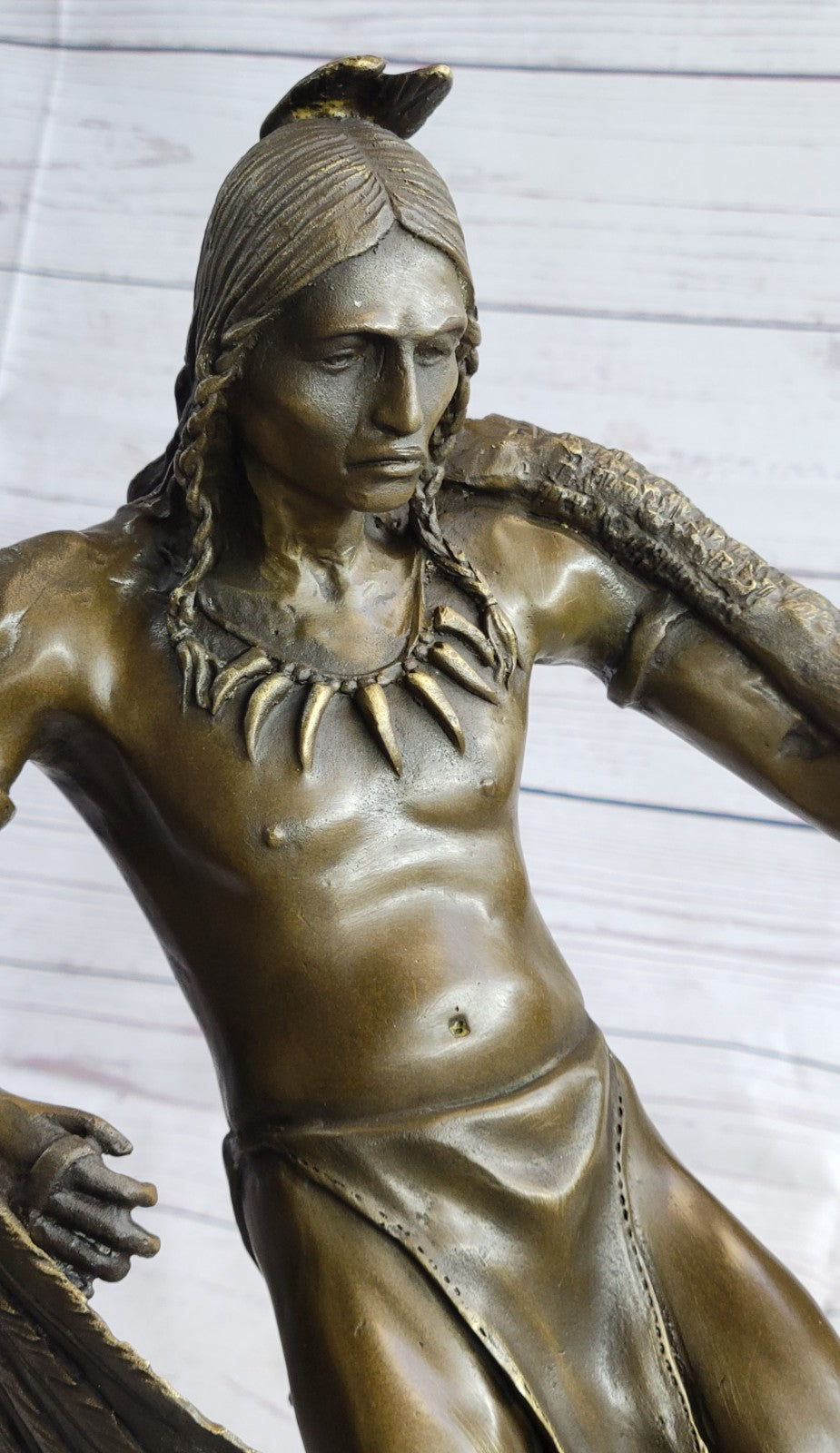 Handcrafted bronze sculpture SALE Art Warrior Indian American Milo Signed Figure