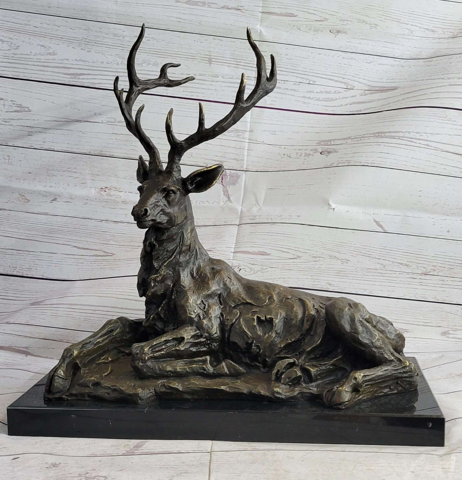 Buck Deer Elk Stag Wildlife Art Cabin Lodge Sportsman Art Bronze Marble Statue