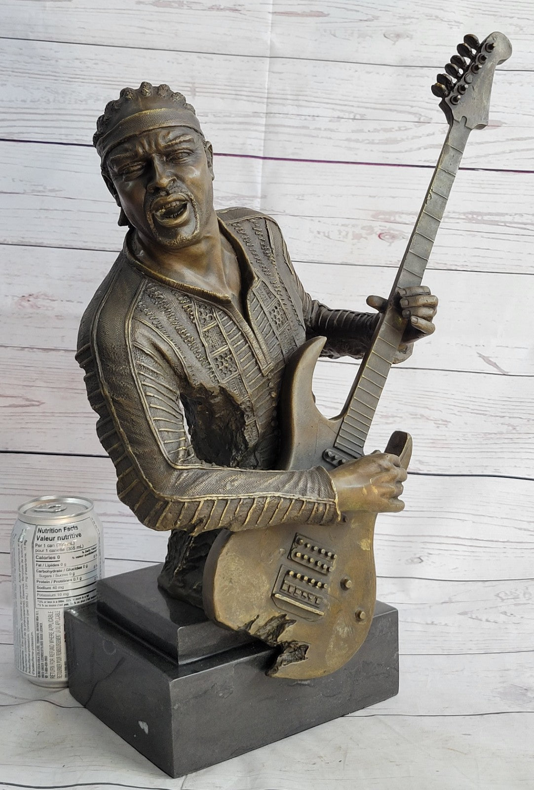 Signed Original Black Guitar Player Singer Bronze Sculpture Marble Statue Figure