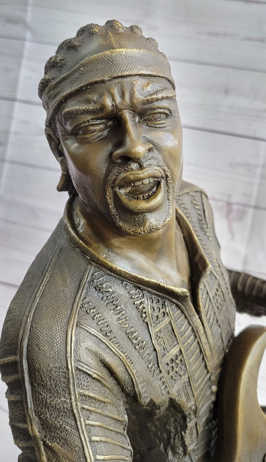 Signed Original Black Guitar Player Singer Bronze Sculpture Marble Statue Figure