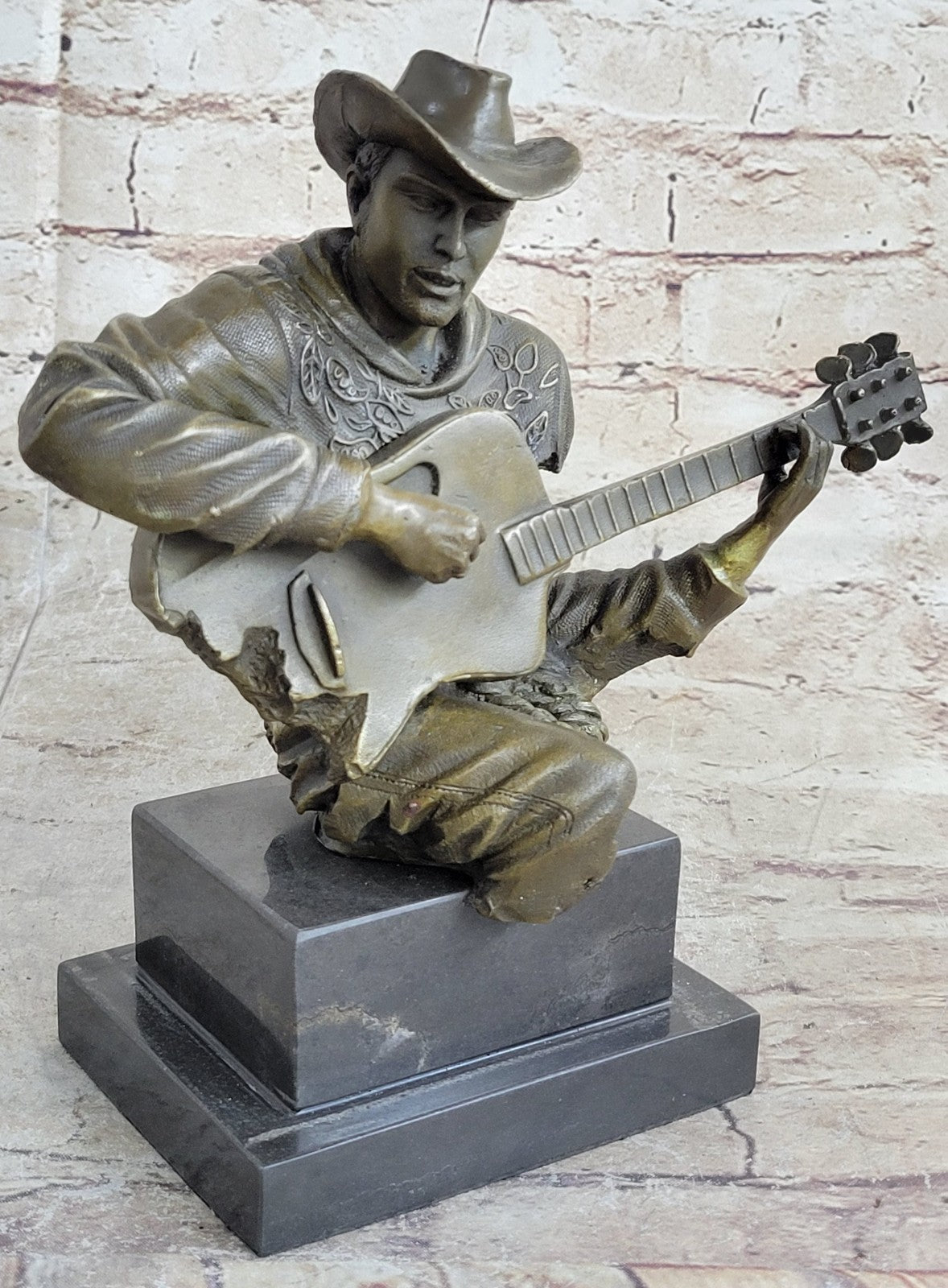 Cowboy Man Playing Guitar Statue Sculpture Hot Cast Detailed Marble Figurine