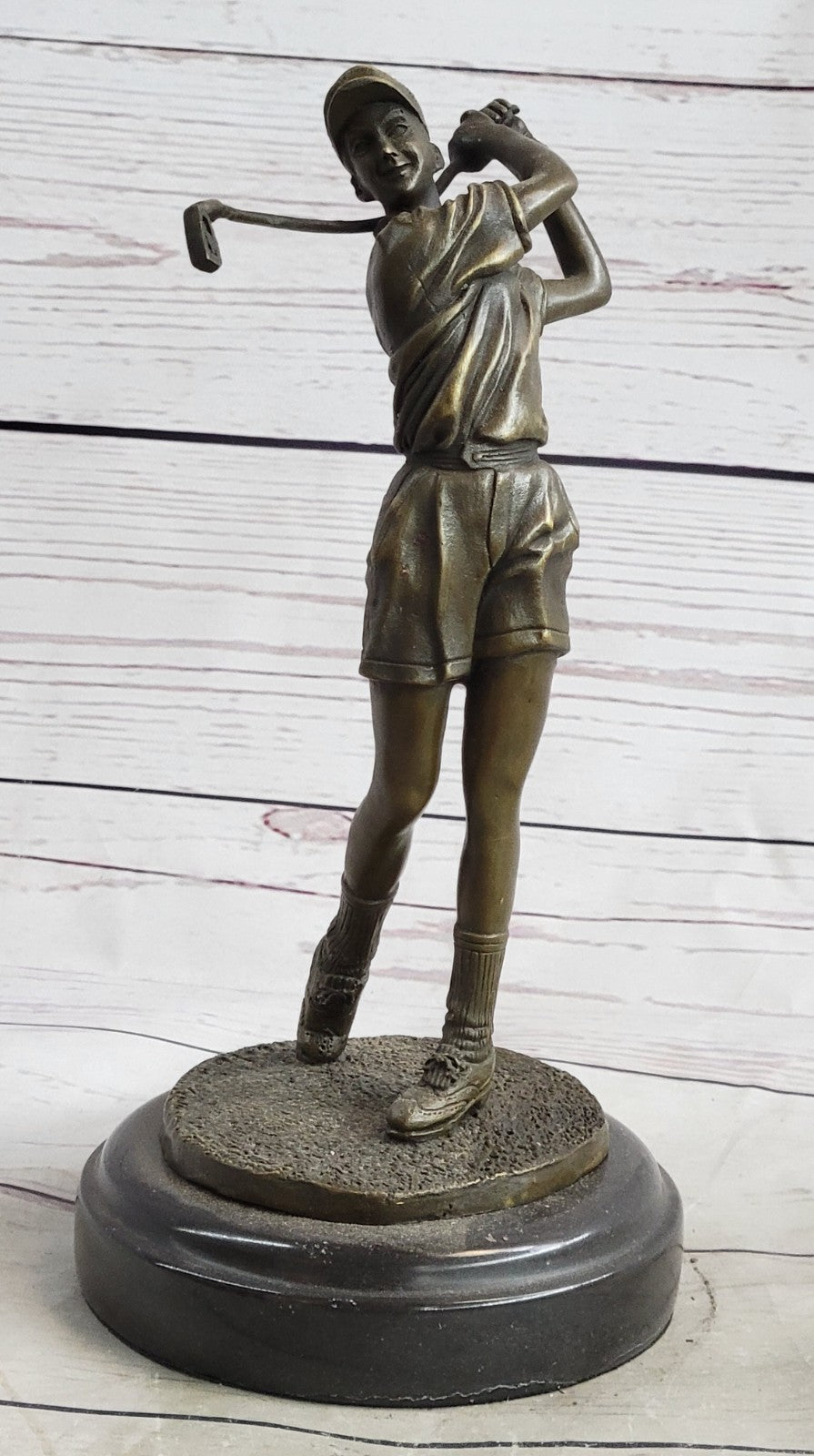 Golf Lover Gift Female Lady Golfer Club Bag Bronze Marble Statue Trophy Award