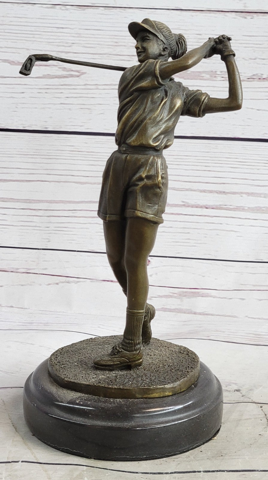 Golf Lover Gift Female Lady Golfer Club Bag Bronze Marble Statue Trophy Award