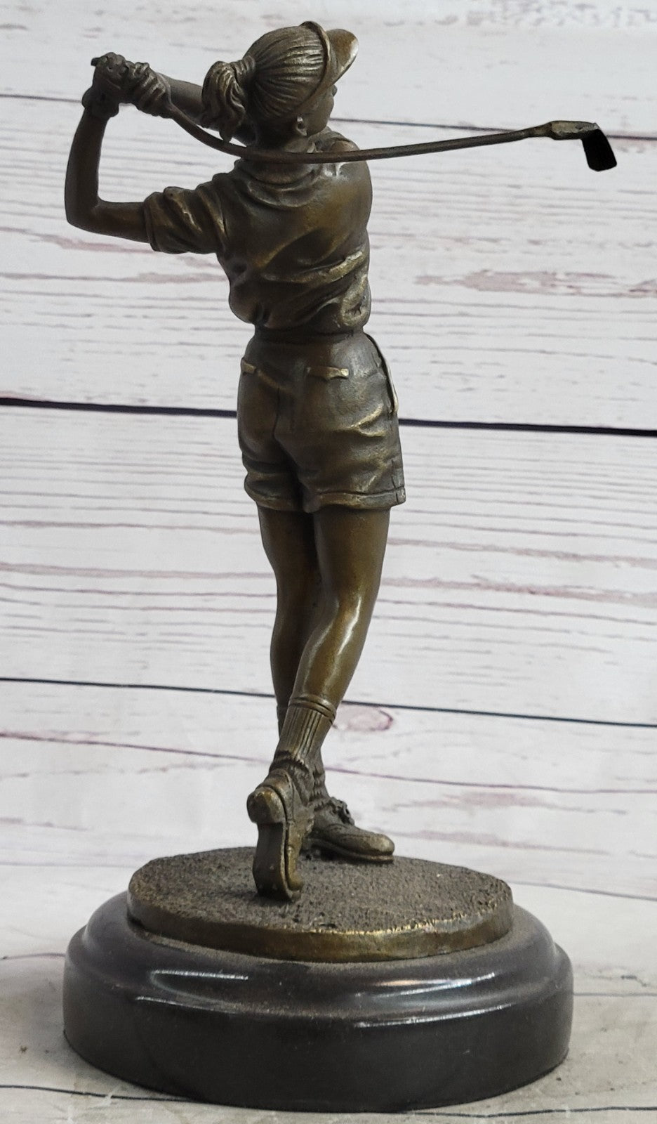 Golf Lover Gift Female Lady Golfer Club Bag Bronze Marble Statue Trophy Award