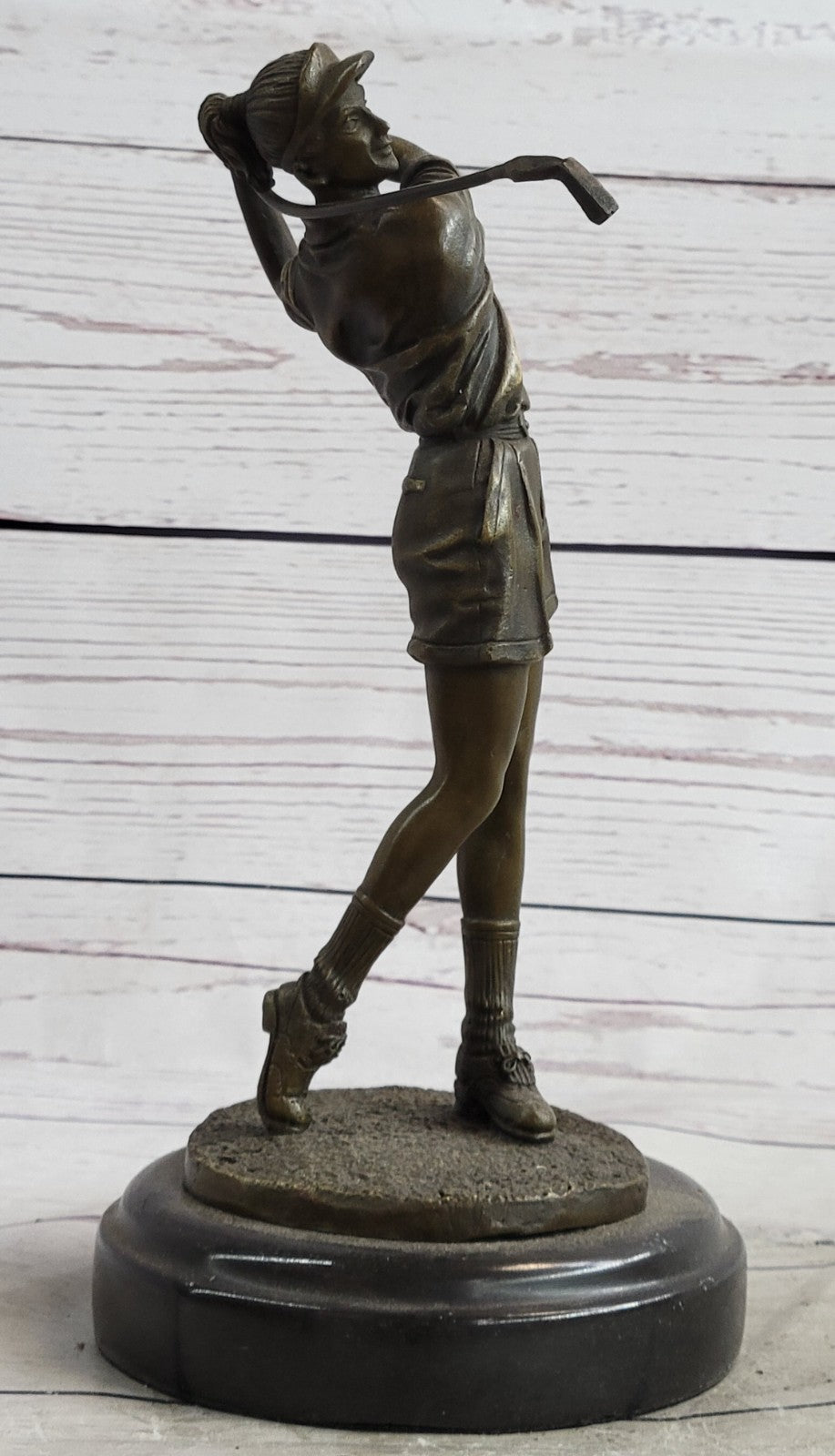 Golf Lover Gift Female Lady Golfer Club Bag Bronze Marble Statue Trophy Award