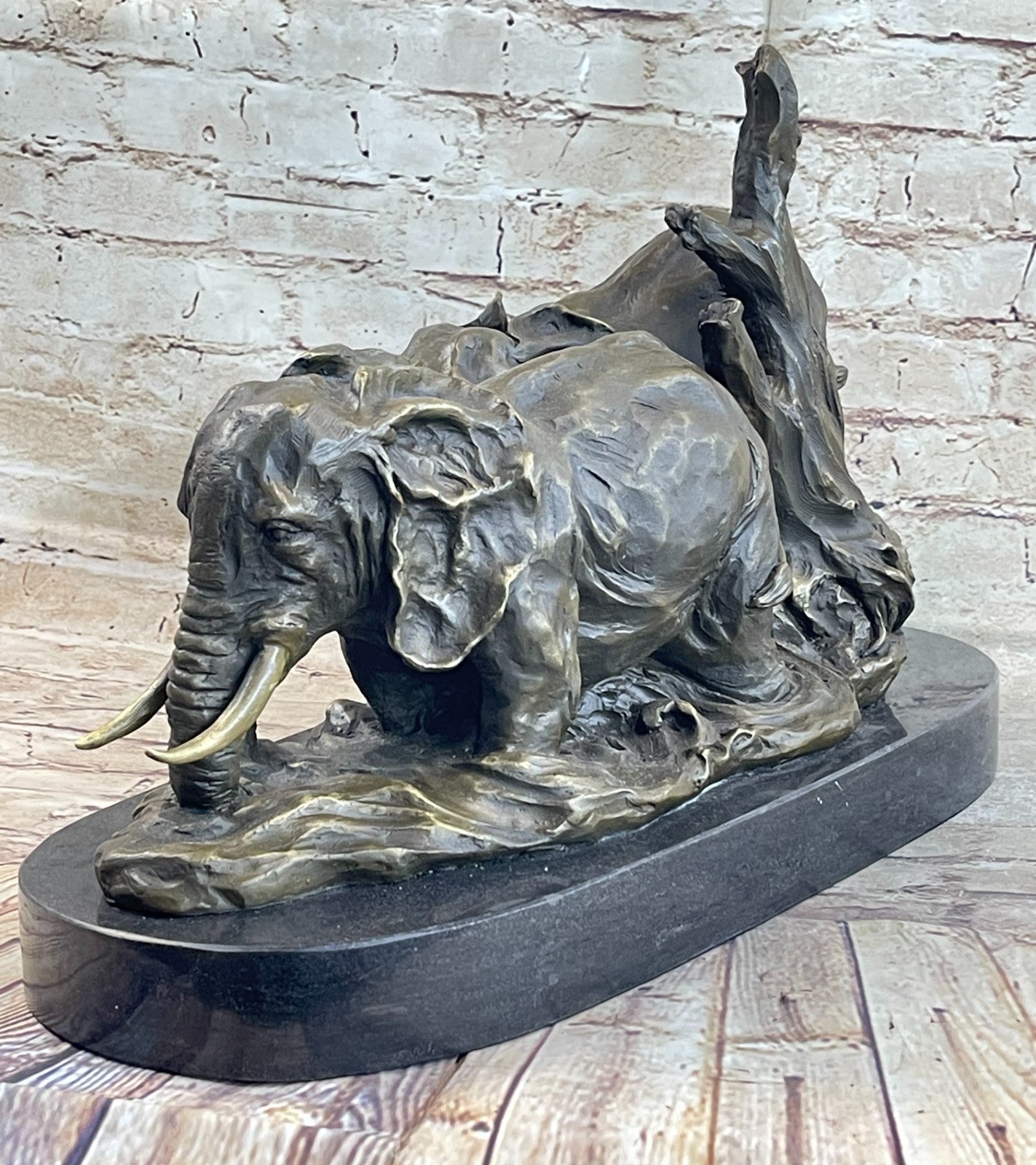 Bronze Sculpture Handcrafted 40 LBS Massive Elephant Wildlife Figurine