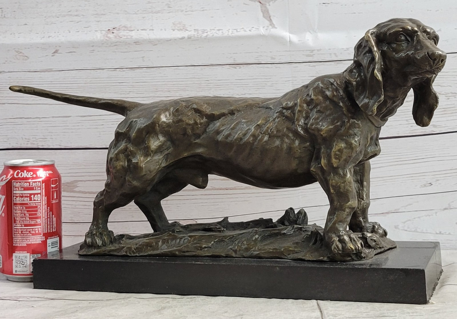 Handcrafted bronze sculpture SALE Bas Marble On Deco Art Dog Hound Basset Large