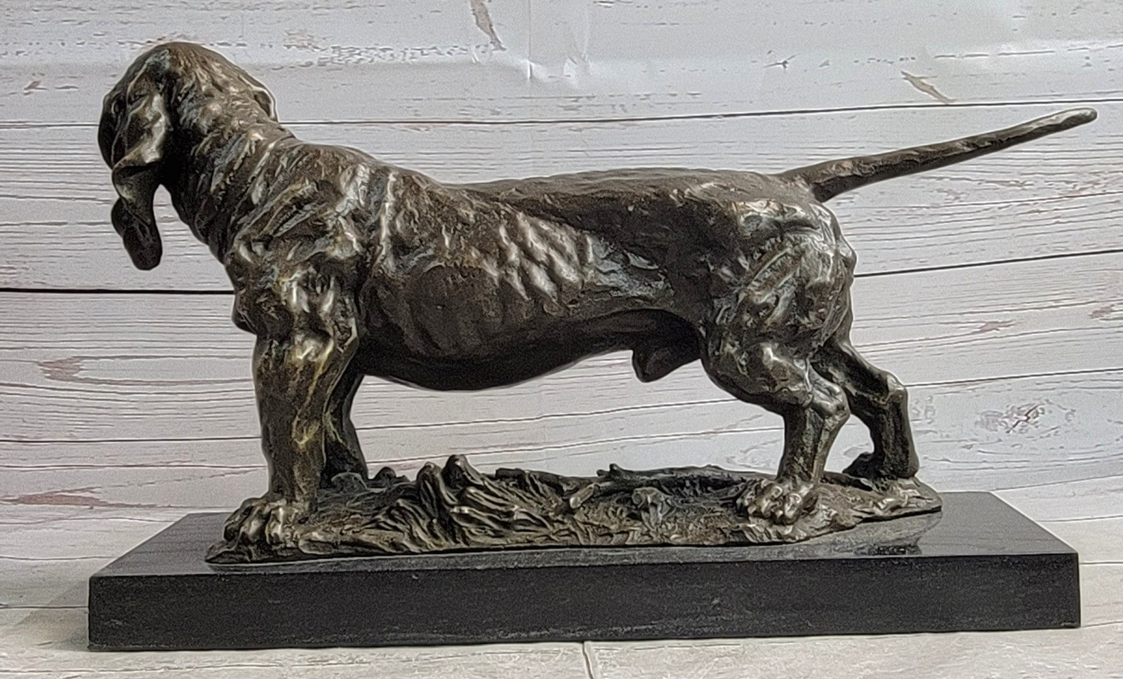 Handcrafted bronze sculpture SALE Bas Marble On Deco Art Dog Hound Basset Large