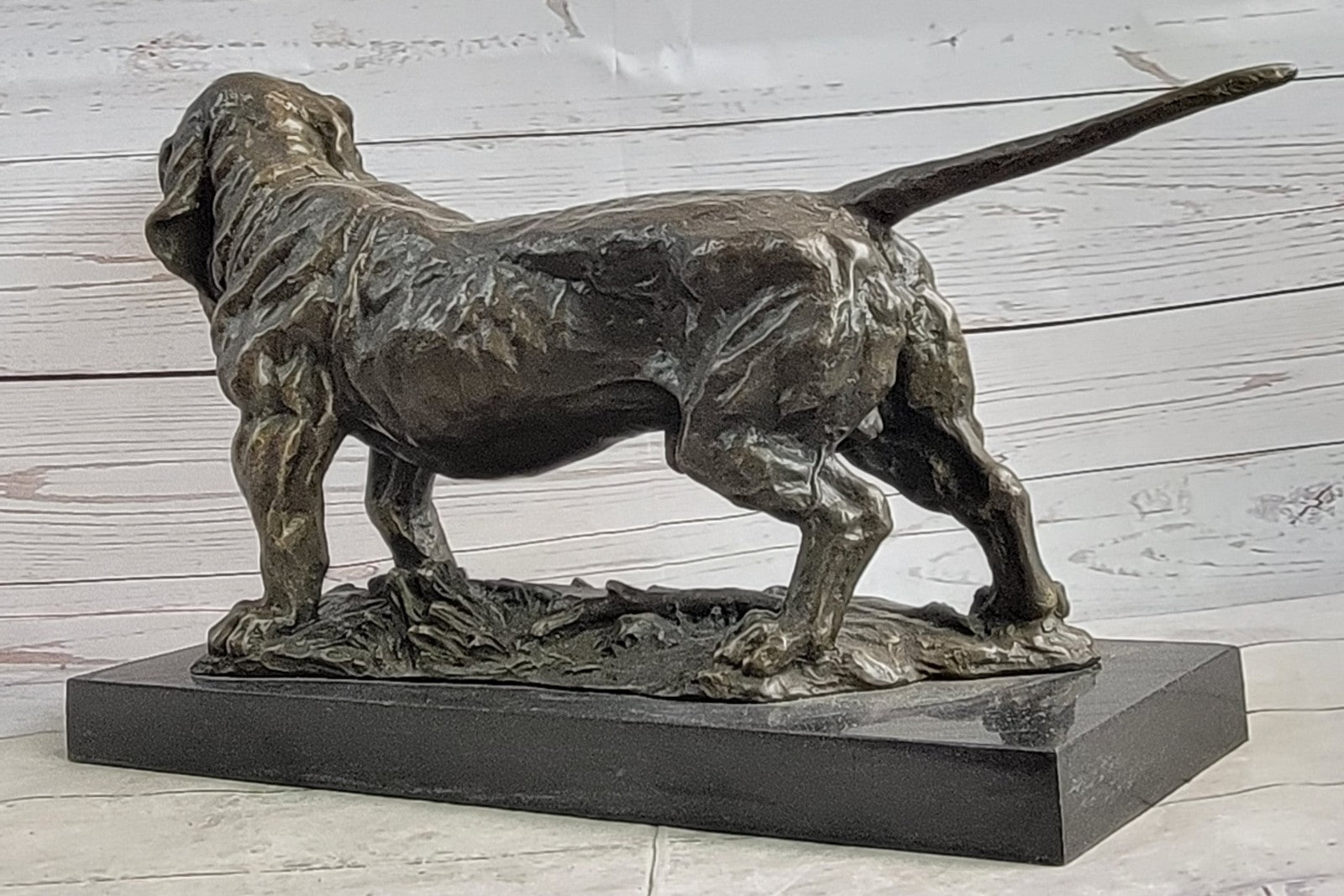 Handcrafted bronze sculpture SALE Bas Marble On Deco Art Dog Hound Basset Large