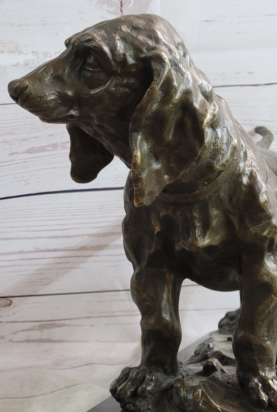 Handcrafted bronze sculpture SALE Bas Marble On Deco Art Dog Hound Basset Large