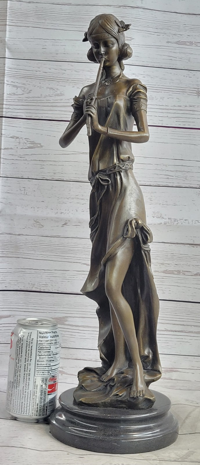 Art Nouveau Deco Female Pan Player Musical Music Classic Artwork Bronze Statue