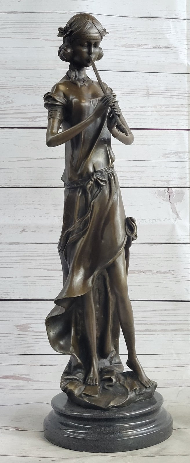 Art Nouveau Deco Female Pan Player Musical Music Classic Artwork Bronze Statue