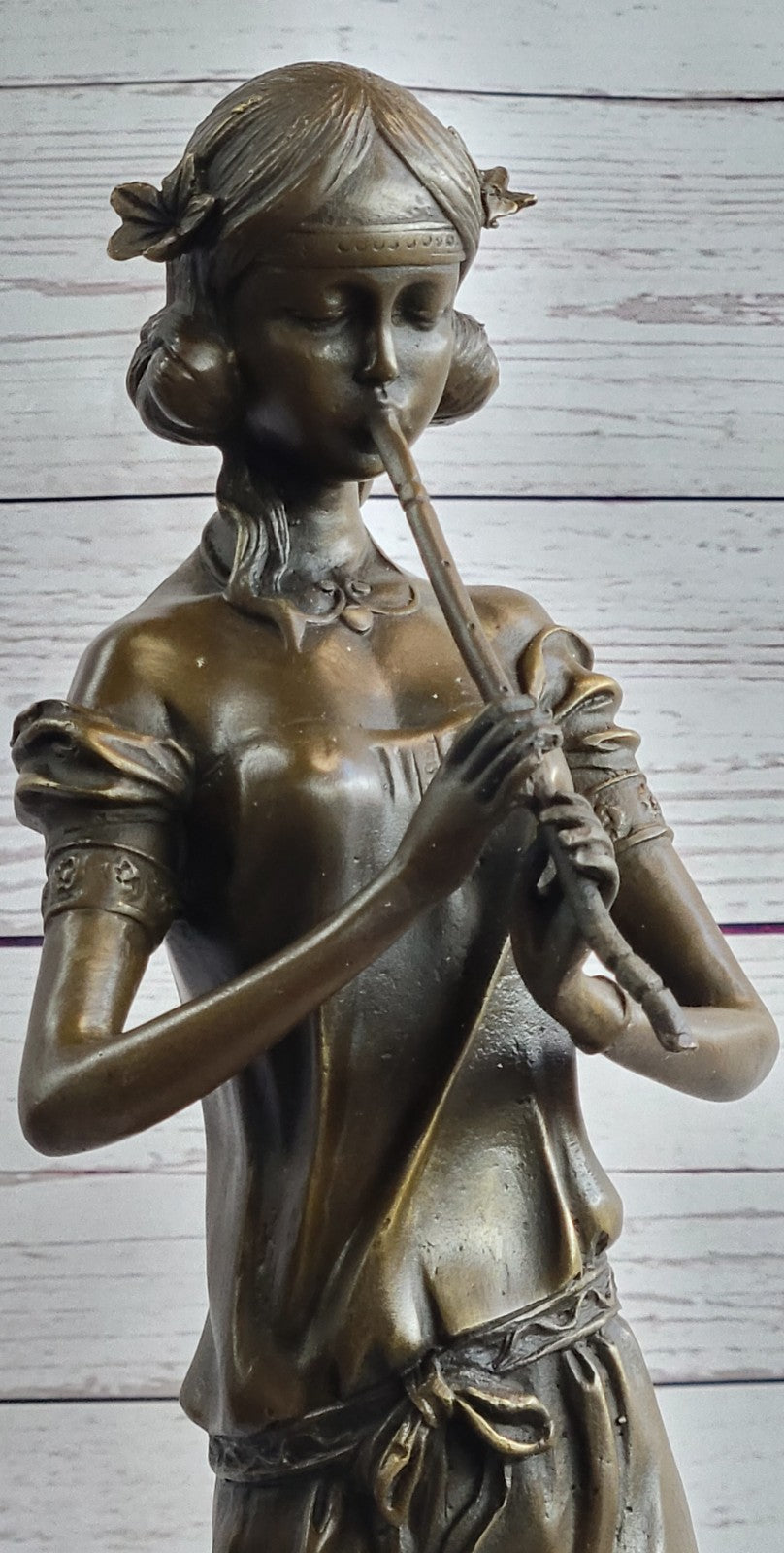 Art Nouveau Deco Female Pan Player Musical Music Classic Artwork Bronze Statue